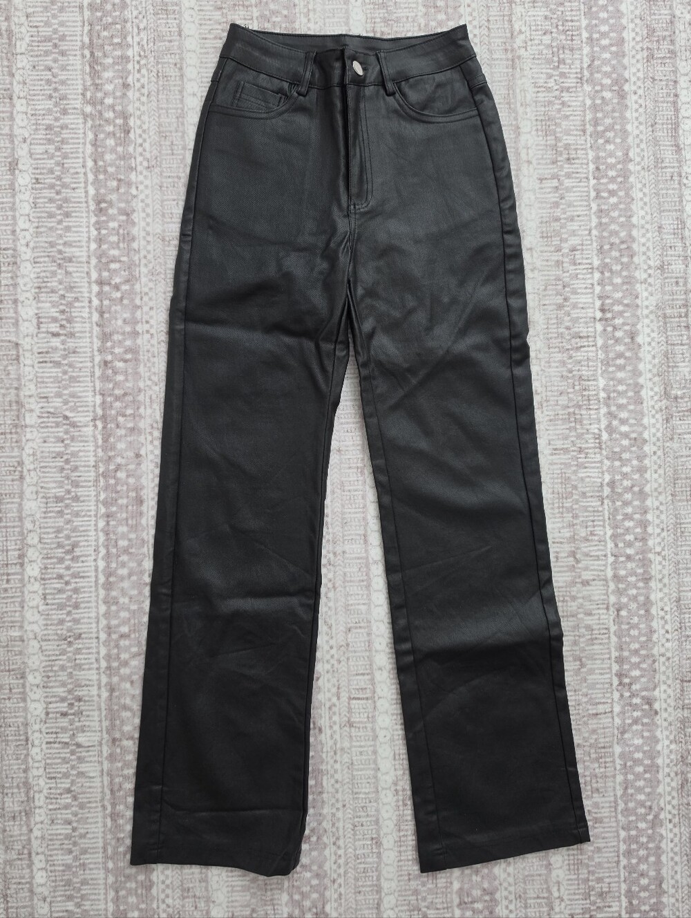 SHEIN Black Faux Leather Waxed High Rise Straight Pants - Size XS